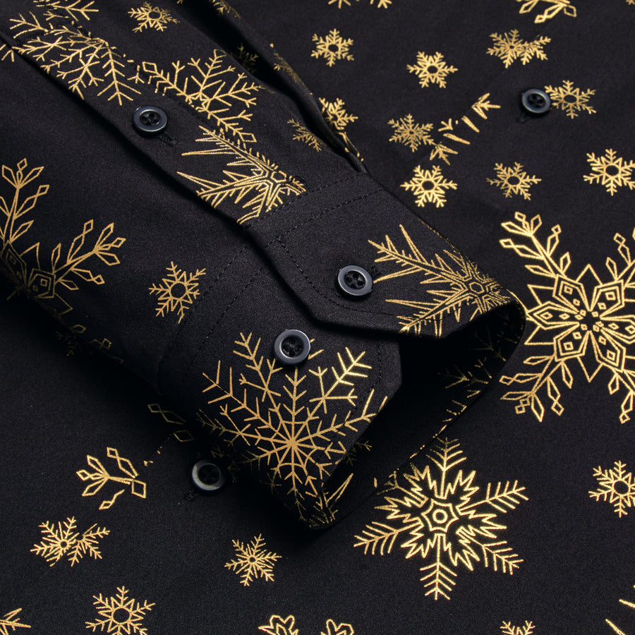 Black Christmas Golden Snowflake Novelty Dress Shirt shirt    - Sophisticated Gentlemen