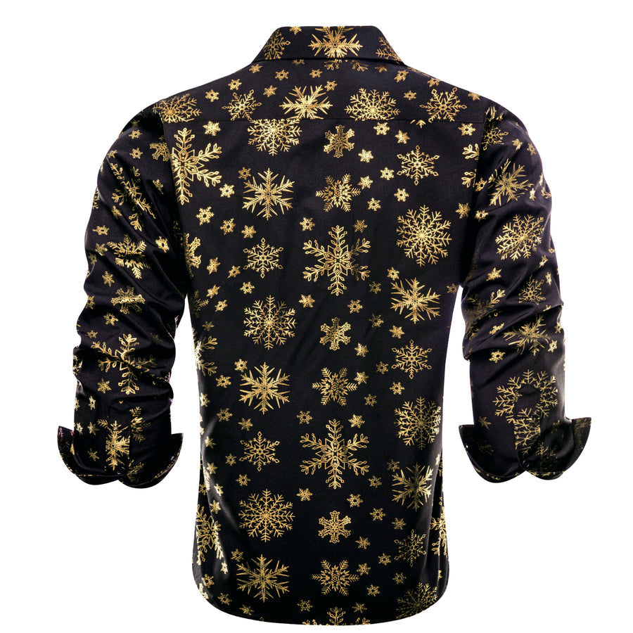 Black Christmas Golden Snowflake Novelty Dress Shirt shirt    - Sophisticated Gentlemen