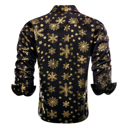 Black Christmas Golden Snowflake Novelty Dress Shirt shirt    - Sophisticated Gentlemen