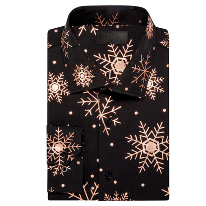 Black Christmas Rose Golden Snowflake Novelty Dress Shirt shirt    - Sophisticated Gentlemen