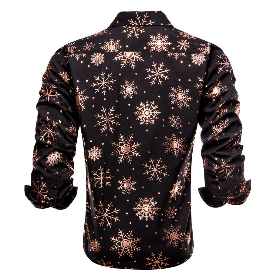 Black Christmas Rose Golden Snowflake Novelty Dress Shirt shirt    - Sophisticated Gentlemen