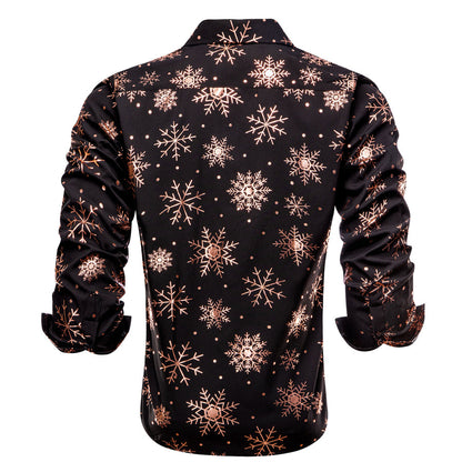 Black Christmas Rose Golden Snowflake Novelty Dress Shirt shirt    - Sophisticated Gentlemen