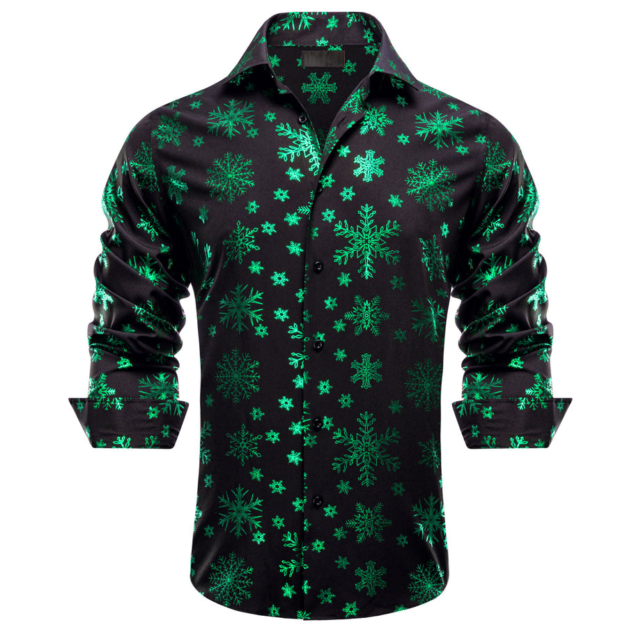 Black Christmas Dark Green Snowflake Novelty Dress Shirt shirt S   - Sophisticated Gentlemen