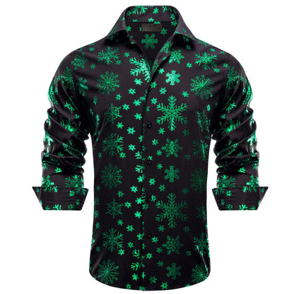 Black Christmas Dark Green Snowflake Novelty Dress Shirt shirt S   - Sophisticated Gentlemen
