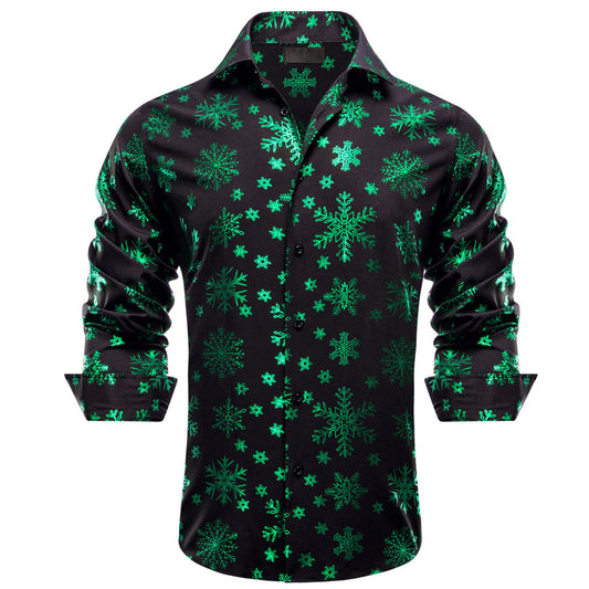 Black Christmas Dark Green Snowflake Novelty Dress Shirt shirt S   - Sophisticated Gentlemen