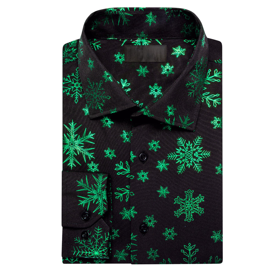 Black Christmas Dark Green Snowflake Novelty Dress Shirt shirt    - Sophisticated Gentlemen