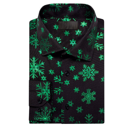Black Christmas Dark Green Snowflake Novelty Dress Shirt shirt    - Sophisticated Gentlemen