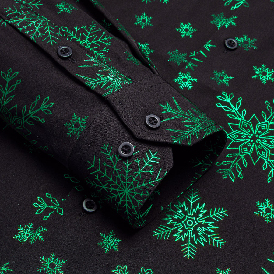 Black Christmas Dark Green Snowflake Novelty Dress Shirt shirt    - Sophisticated Gentlemen