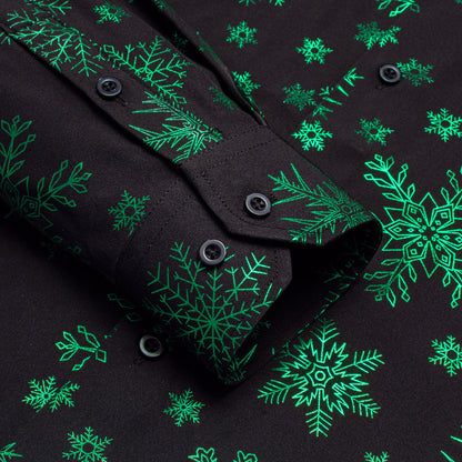 Black Christmas Dark Green Snowflake Novelty Dress Shirt shirt    - Sophisticated Gentlemen