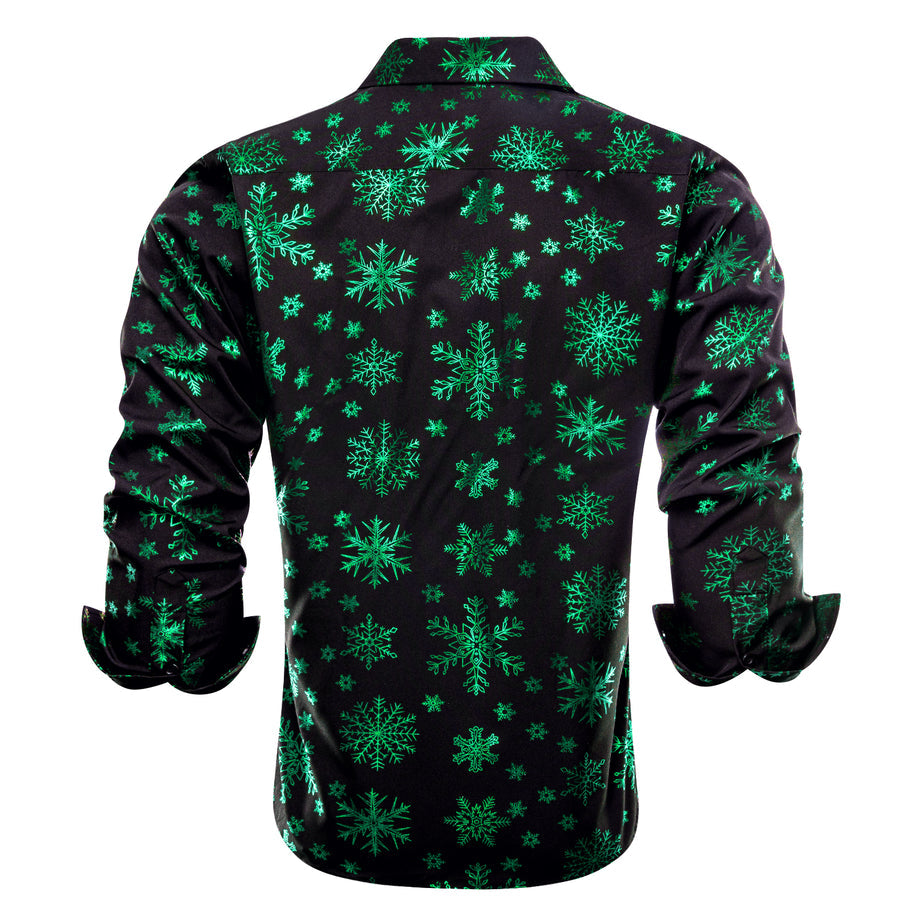 Black Christmas Dark Green Snowflake Novelty Dress Shirt shirt    - Sophisticated Gentlemen
