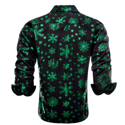 Black Christmas Dark Green Snowflake Novelty Dress Shirt shirt    - Sophisticated Gentlemen