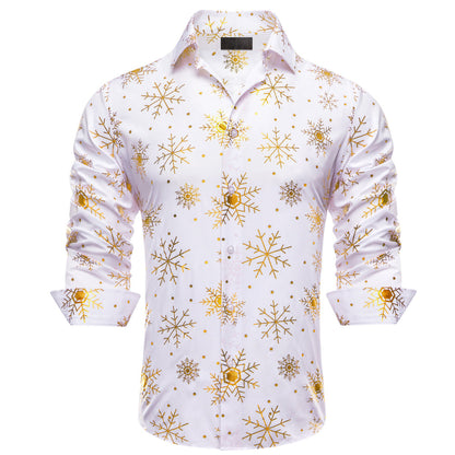 White Christmas Golden Snowflake Novelty Dress Shirt shirt S   - Sophisticated Gentlemen