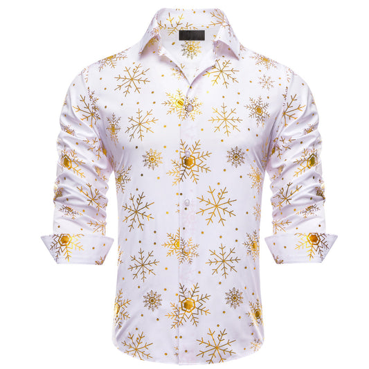 White Christmas Golden Snowflake Novelty Dress Shirt shirt S   - Sophisticated Gentlemen