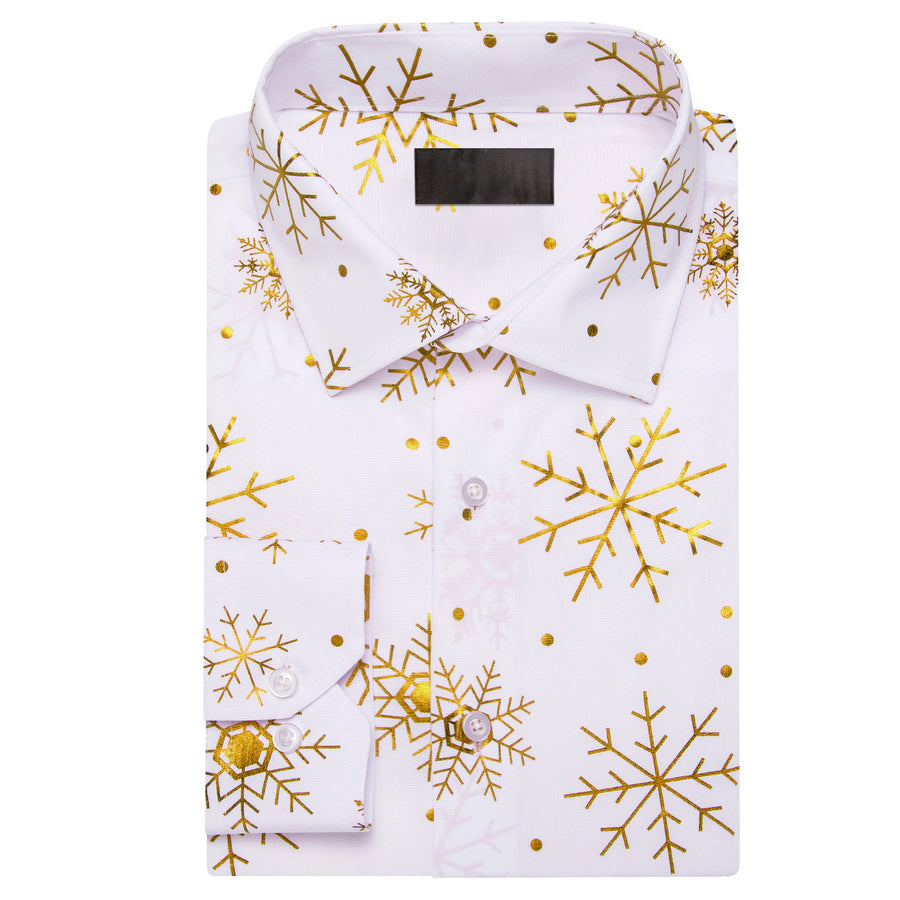 White Christmas Golden Snowflake Novelty Dress Shirt shirt    - Sophisticated Gentlemen