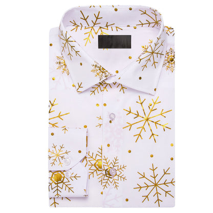 White Christmas Golden Snowflake Novelty Dress Shirt shirt    - Sophisticated Gentlemen