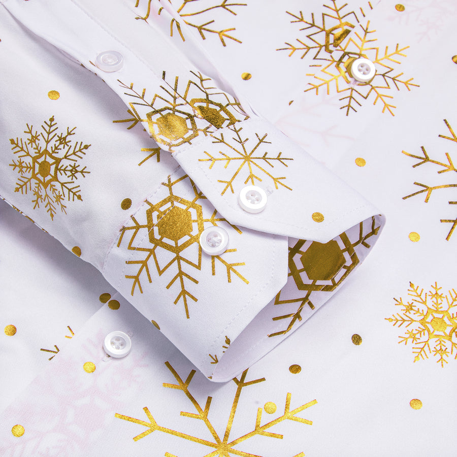 White Christmas Golden Snowflake Novelty Dress Shirt shirt    - Sophisticated Gentlemen