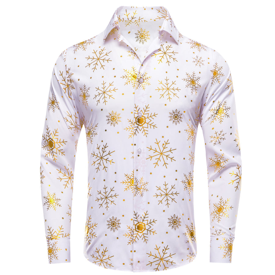 White Christmas Golden Snowflake Novelty Dress Shirt shirt    - Sophisticated Gentlemen