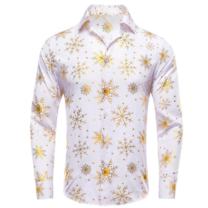 White Christmas Golden Snowflake Novelty Dress Shirt shirt    - Sophisticated Gentlemen