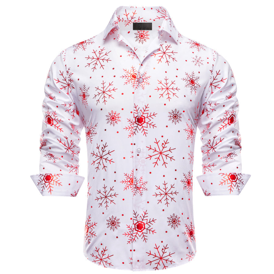 White Christmas Red Snowflake Novelty Men's Dress Shirt shirt S   - Sophisticated Gentlemen