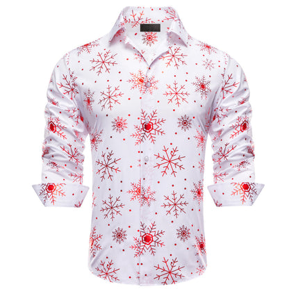 White Christmas Red Snowflake Novelty Men's Dress Shirt shirt S   - Sophisticated Gentlemen