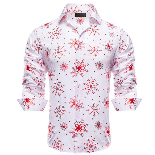 White Christmas Red Snowflake Novelty Men's Dress Shirt shirt S   - Sophisticated Gentlemen