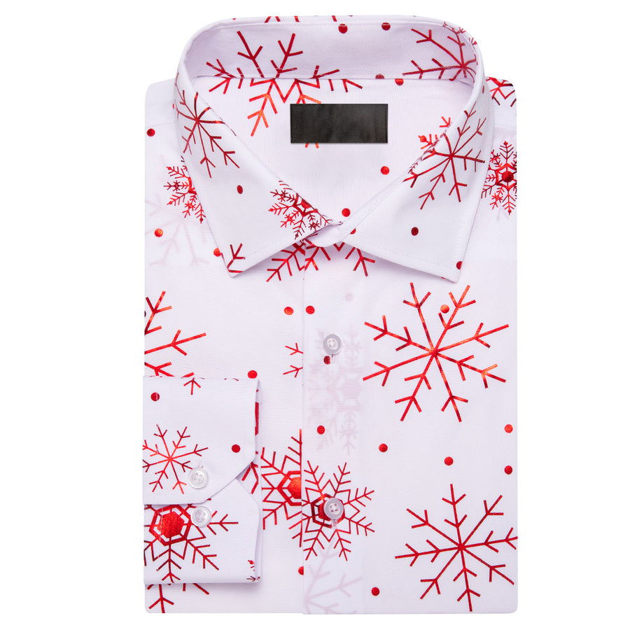 White Christmas Red Snowflake Novelty Men's Dress Shirt shirt    - Sophisticated Gentlemen