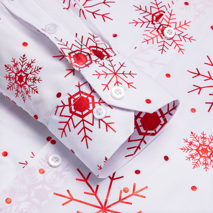 White Christmas Red Snowflake Novelty Men's Dress Shirt shirt    - Sophisticated Gentlemen