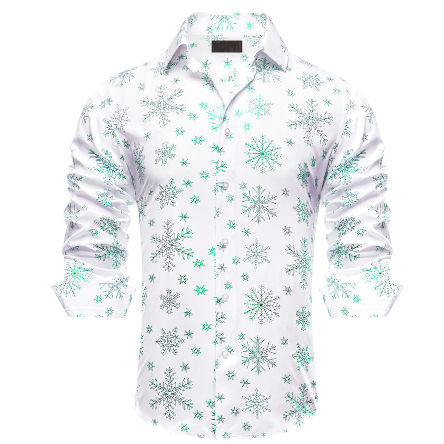 White Christmas Light Green Snowflake Novelty Dress Shirt shirt S   - Sophisticated Gentlemen
