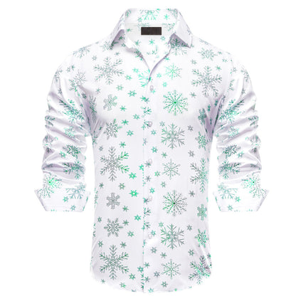 White Christmas Light Green Snowflake Novelty Dress Shirt shirt S   - Sophisticated Gentlemen