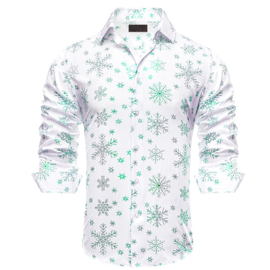 White Christmas Light Green Snowflake Novelty Dress Shirt shirt S   - Sophisticated Gentlemen
