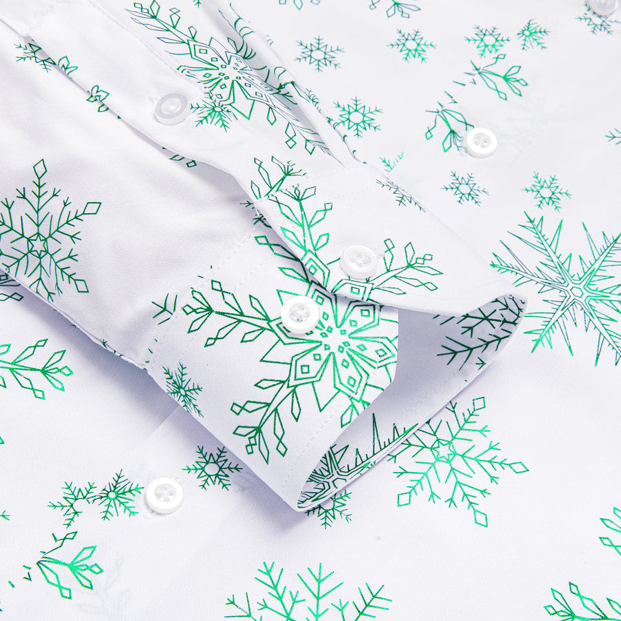 White Christmas Light Green Snowflake Novelty Dress Shirt shirt    - Sophisticated Gentlemen