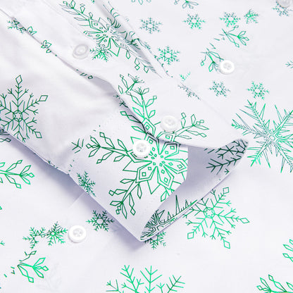 White Christmas Light Green Snowflake Novelty Dress Shirt shirt    - Sophisticated Gentlemen