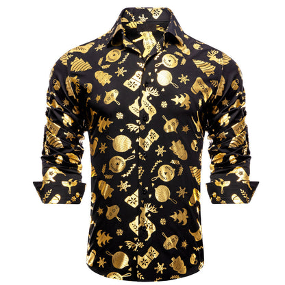 Black Christmas Golden Novelty Dress Shirt shirt S   - Sophisticated Gentlemen