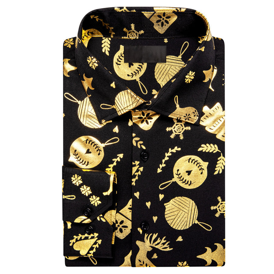 Black Christmas Golden Novelty Dress Shirt shirt    - Sophisticated Gentlemen