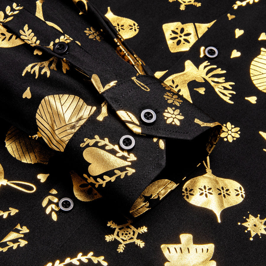 Black Christmas Golden Novelty Dress Shirt shirt    - Sophisticated Gentlemen