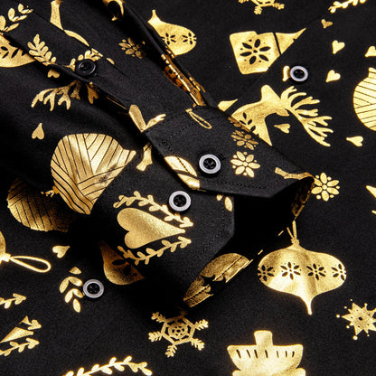 Black Christmas Golden Novelty Dress Shirt shirt    - Sophisticated Gentlemen