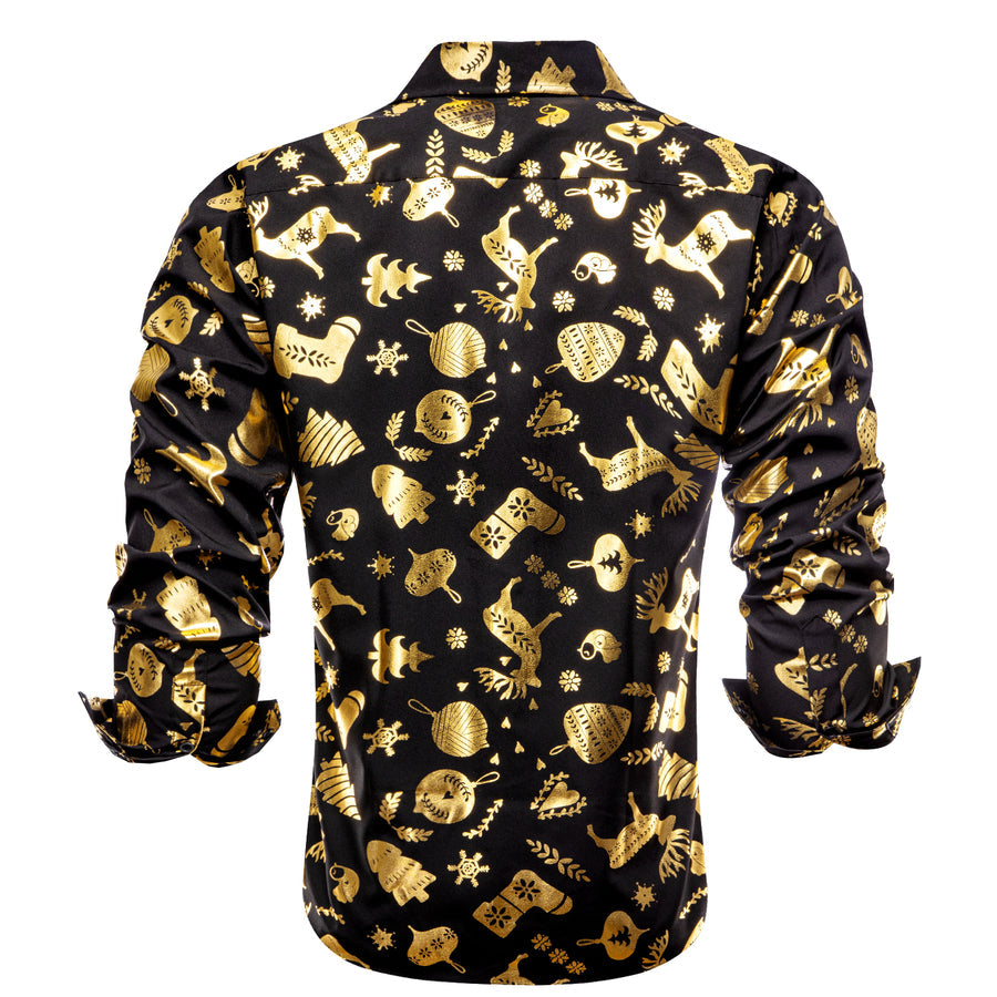 Black Christmas Golden Novelty Dress Shirt shirt    - Sophisticated Gentlemen