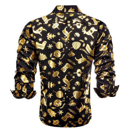 Black Christmas Golden Novelty Dress Shirt shirt    - Sophisticated Gentlemen