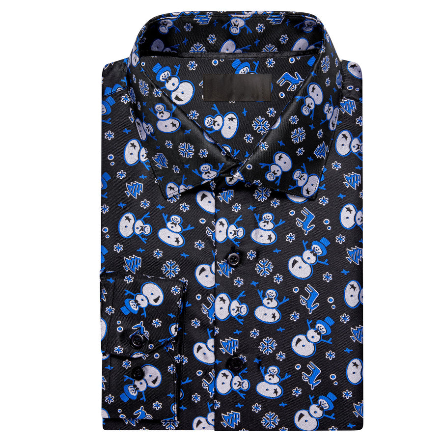 Black Christmas Sky Blue Snowmwan Novelty Dress Shirt shirt    - Sophisticated Gentlemen
