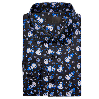Black Christmas Sky Blue Snowmwan Novelty Dress Shirt shirt    - Sophisticated Gentlemen