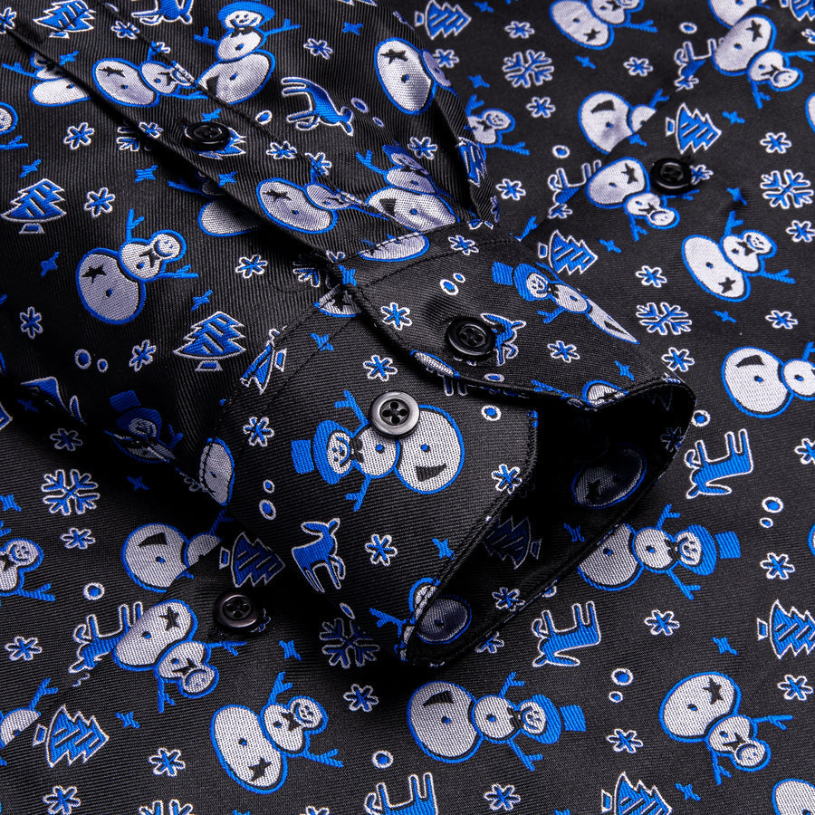 Black Christmas Sky Blue Snowmwan Novelty Dress Shirt shirt    - Sophisticated Gentlemen