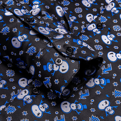 Black Christmas Sky Blue Snowmwan Novelty Dress Shirt shirt    - Sophisticated Gentlemen