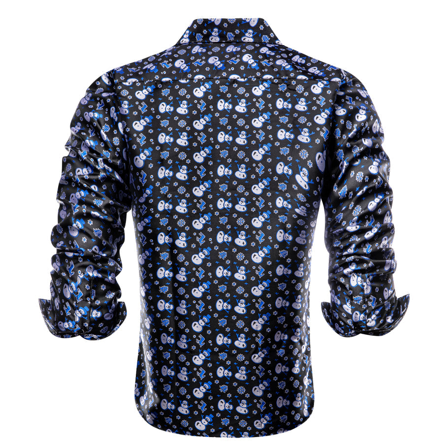 Black Christmas Sky Blue Snowmwan Novelty Dress Shirt shirt    - Sophisticated Gentlemen