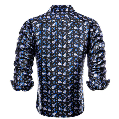 Black Christmas Sky Blue Snowmwan Novelty Dress Shirt shirt    - Sophisticated Gentlemen