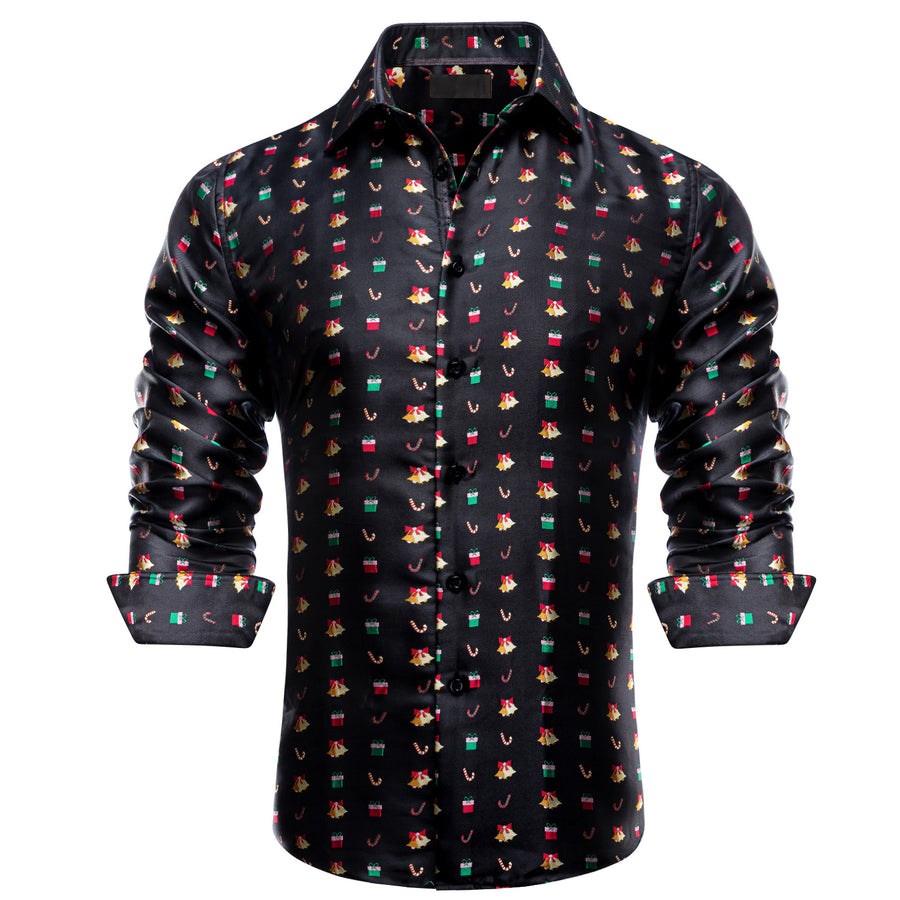 Black Christmas Red Candy Cane Novelty Dress Shirt shirt S   - Sophisticated Gentlemen