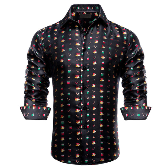 Black Christmas Red Candy Cane Novelty Dress Shirt shirt S   - Sophisticated Gentlemen