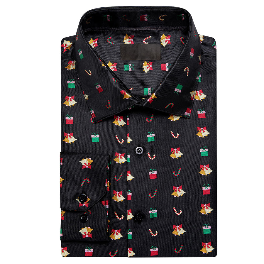 Black Christmas Red Candy Cane Novelty Dress Shirt shirt    - Sophisticated Gentlemen