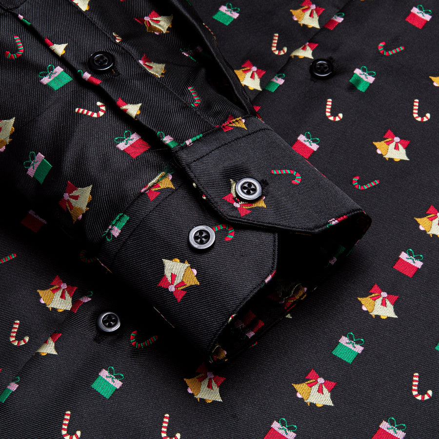 Black Christmas Red Candy Cane Novelty Dress Shirt shirt    - Sophisticated Gentlemen