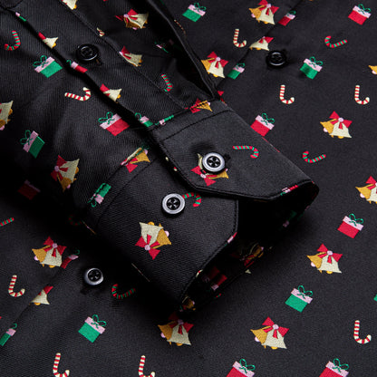 Black Christmas Red Candy Cane Novelty Dress Shirt shirt    - Sophisticated Gentlemen