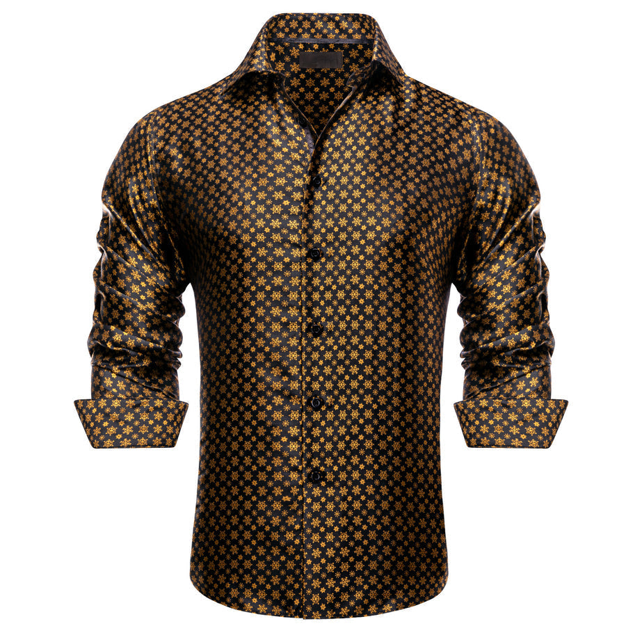 Golden Snow Christmas Black Novelty Dress Shirt shirt S   - Sophisticated Gentlemen